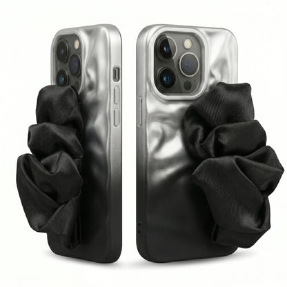 Silk Wristband Mobile Case – Gray & Black | Shockproof Grip Cover for iPhones