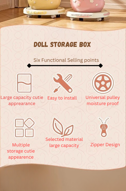 Large Capacity Plush Toy Storage Organizer with Zipper & Wheels – Rotating Stuffed Animal Holder for Kids Room