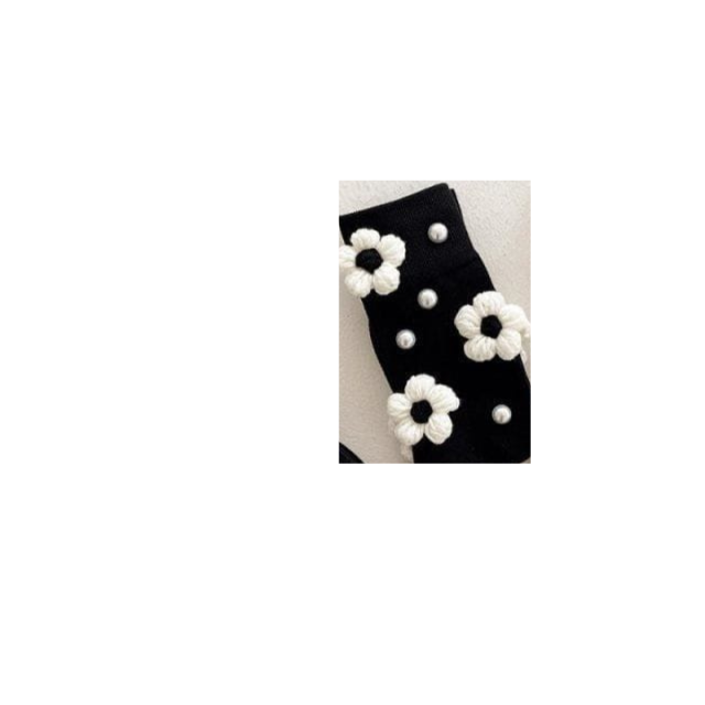 Pearl Flower Calf Socks for Women – White & Black | Cute Embroidered Socks with Pearls