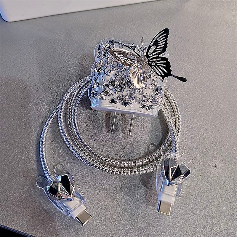 iPhone 20W Charger Case – 3D Butterfly Heart Design with Full Protection & Wire Guard