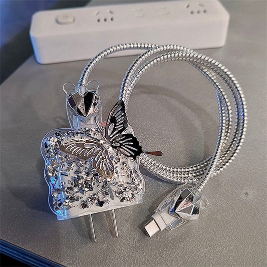 iPhone 20W Charger Case – 3D Butterfly Heart Design with Full Protection & Wire Guard
