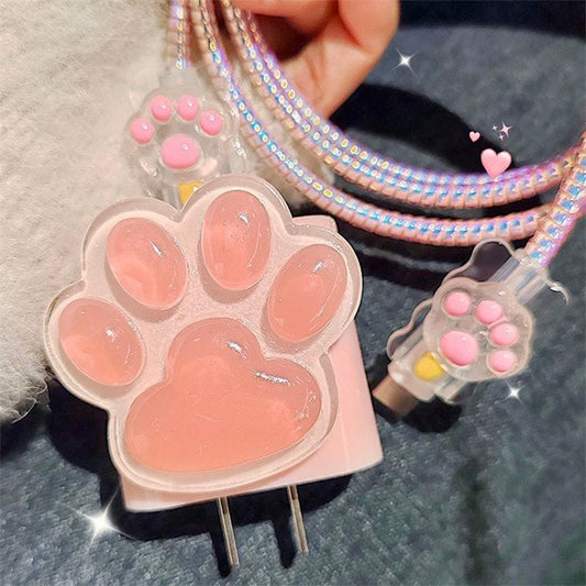 iPhone 20W Cat Claw Charger Case – Cute Pink Paw Design with Cable Protection