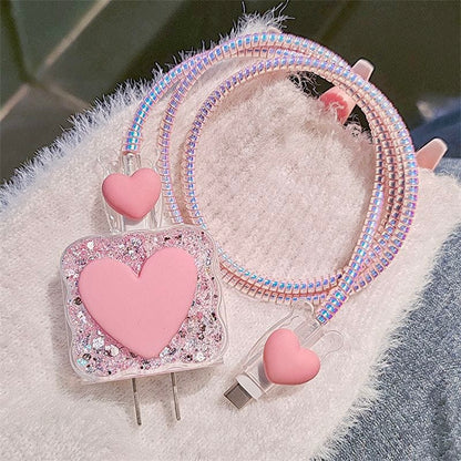 iPhone 20W Charger Case with Pink Heart Design – Cute Fast Charger Cover with Cable Protection