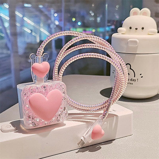 iPhone 20W Charger Case with Pink Heart Design – Cute Fast Charger Cover with Cable Protection