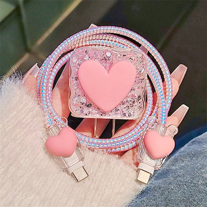 iPhone 20W Charger Case with Pink Heart Design – Cute Fast Charger Cover with Cable Protection