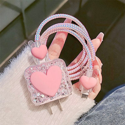 iPhone 20W Charger Case with Pink Heart Design – Cute Fast Charger Cover with Cable Protection