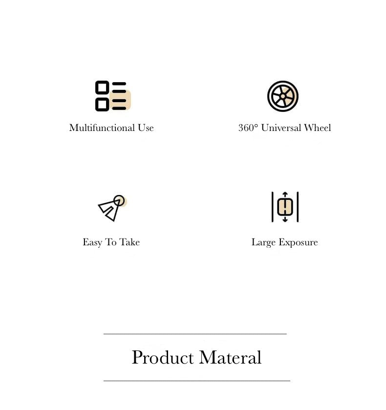 Icons and text describing features of a product on a white background
