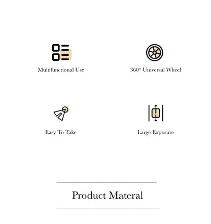 Icons and text describing features of a product on a white background