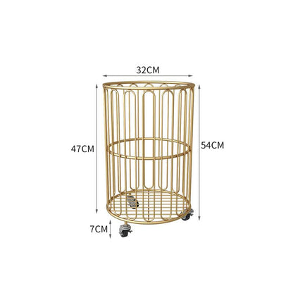 Gold wire side table with dimensions on a white background