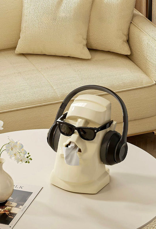 Stone face Tissue Box :Moai Statue Tissue Box Holder -Creative Nose Tissue Dispenser for Home & Office Décor (Green, White, Black)