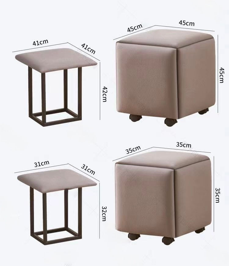 Multi-Color Rolling Ottoman 5 in 1 Stool – Modern Square Storage Seat with Wheels for Home & Office