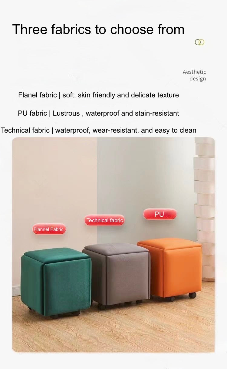 Multi-Color Rolling Ottoman 5 in 1 Stool – Modern Square Storage Seat with Wheels for Home & Office