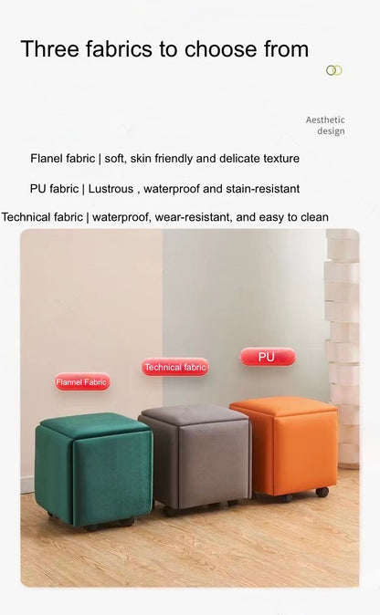 Multi-Color Rolling Ottoman 5 in 1 Stool – Modern Square Storage Seat with Wheels for Home & Office