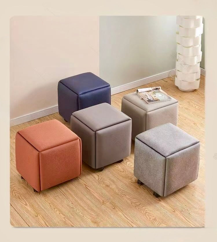 Multi-Color Rolling Ottoman 5 in 1 Stool – Modern Square Storage Seat with Wheels for Home & Office