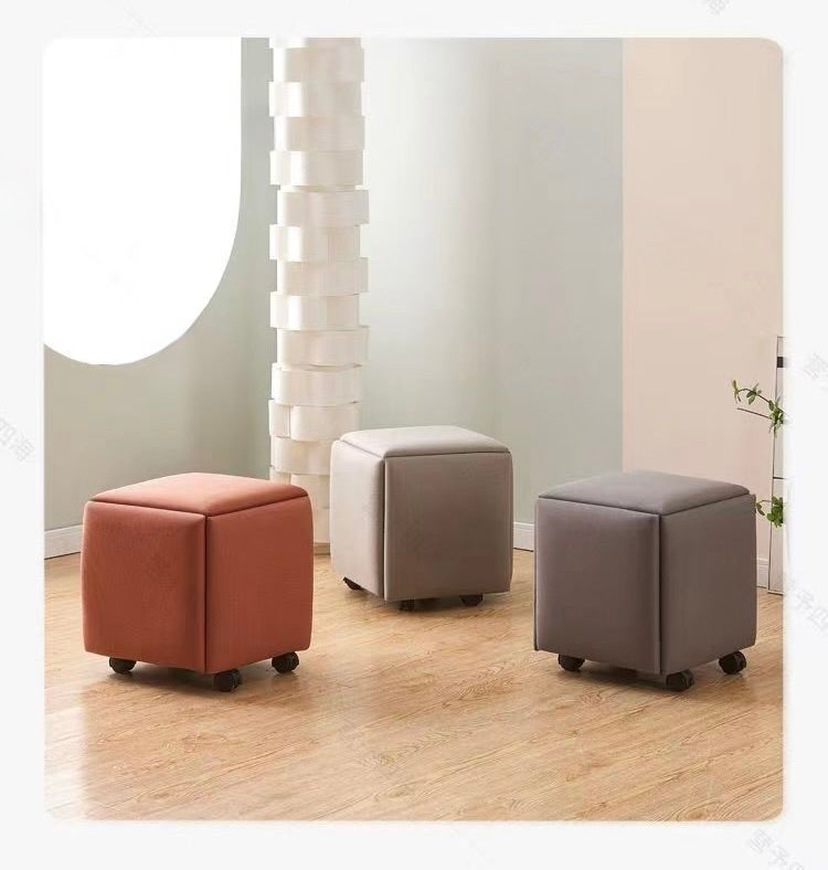 Multi-Color Rolling Ottoman 5 in 1 Stool – Modern Square Storage Seat with Wheels for Home & Office