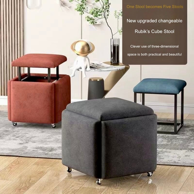 Multi-Color Rolling Ottoman 5 in 1 Stool – Modern Square Storage Seat with Wheels for Home & Office