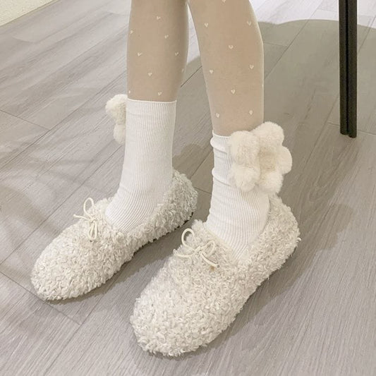 Plush Hearts Mid-Calf Socks for Women – Cute Cozy Calf Length Socks (White & Black)