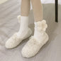Plush Hearts Mid-Calf Socks for Women – Cute Cozy Calf Length Socks (White & Black)