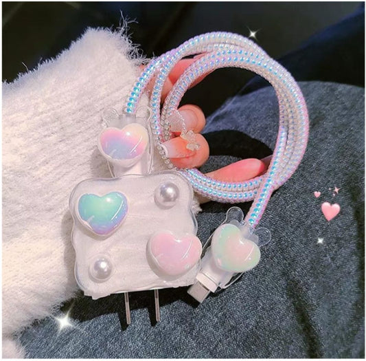 20W Colorful Heart Charger Protector Case – Full Head & Cable Protection with Cute Design