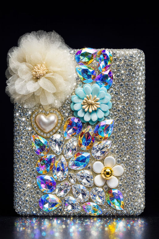 Luxury Rhinestone Pen & Pencil Holder – Crystal Floral Desk Organizer (Silver/Brown)