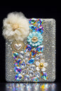 Luxury Rhinestone Pen & Pencil Holder – Crystal Floral Desk Organizer (Silver/Brown)
