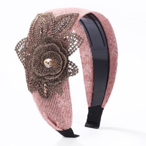 3D Flower Embellished Headband – Luxury Textured Hairband with Crystal Detail