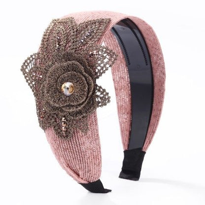 3D Flower Embellished Headband – Luxury Textured Hairband with Crystal Detail