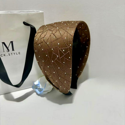 Crystal Studded Wide Headband – Luxury Textured Fabric Hairband