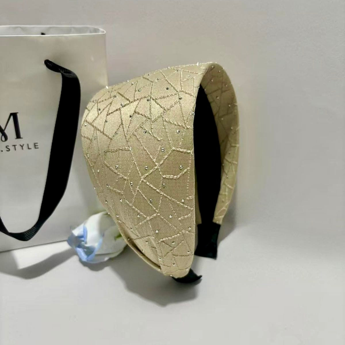 Crystal Studded Wide Headband – Luxury Textured Fabric Hairband