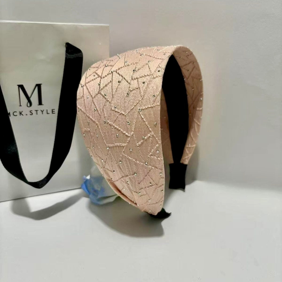 Crystal Studded Wide Headband – Luxury Textured Fabric Hairband