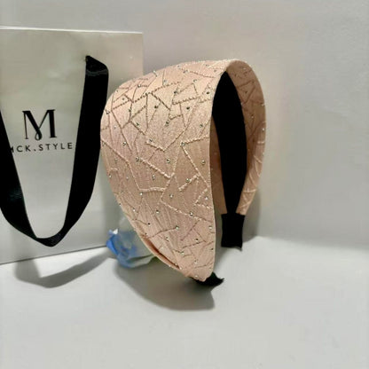 Crystal Studded Wide Headband – Luxury Textured Fabric Hairband