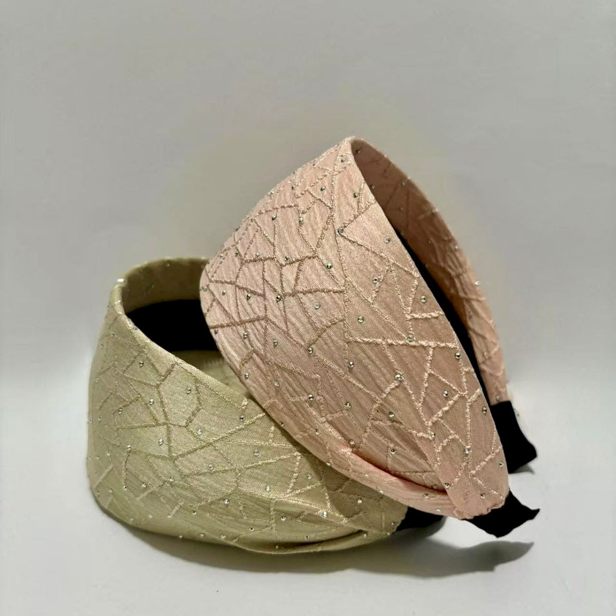 Crystal Studded Wide Headband – Luxury Textured Fabric Hairband