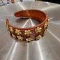 Handmade 3D Flower Studded Faux Leather Headband – Luxury Brown Statement Hairband