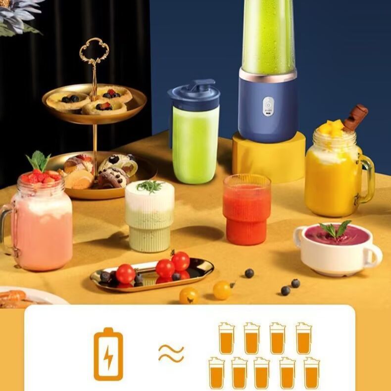 Portable Electric Juicer Blender – USB Rechargeable Mini Smoothie Maker with 6-Blade Stainless Steel Cutter | Includes FREE 400ml Fashion Travel Cup | Travel & Car Friendly