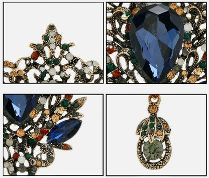 Opulent Crystal Statement Brooch – Exquisite Blue Teardrop Gem with Floral Crystal Detailing | Luxury Accent Brooch for Couture Styling