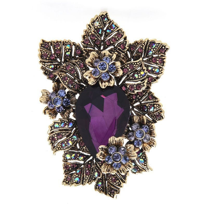 Imperial Amethyst Crystal Brooch – Regal Floral Masterpiece with Faceted Purple Gem | High-Luxury Statement Brooch for Elite Styling