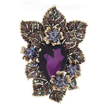 Imperial Amethyst Crystal Brooch – Regal Floral Masterpiece with Faceted Purple Gem | High-Luxury Statement Brooch for Elite Styling