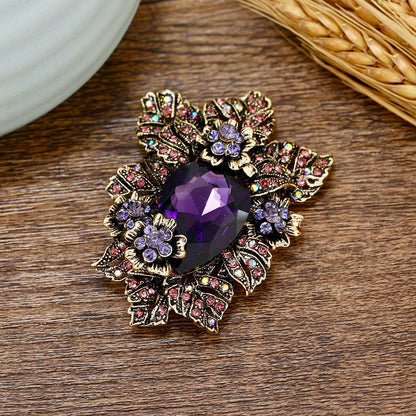 Imperial Amethyst Crystal Brooch – Regal Floral Masterpiece with Faceted Purple Gem | High-Luxury Statement Brooch for Elite Styling