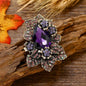 Imperial Amethyst Crystal Brooch – Regal Floral Masterpiece with Faceted Purple Gem | High-Luxury Statement Brooch for Elite Styling