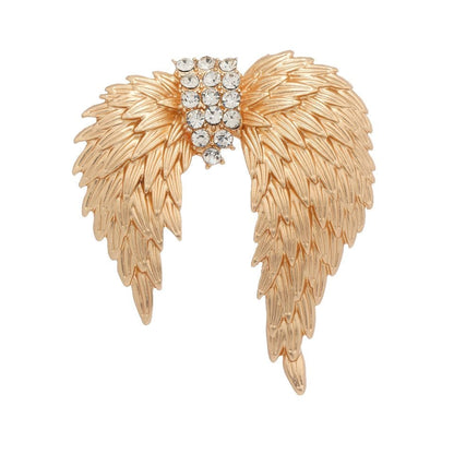 Celestial Gold Wing Brooch – Regal Crystal-Embellished Angel Wings in Dull Gold Finish | Luxury Statement Brooch for Distinguished Styling