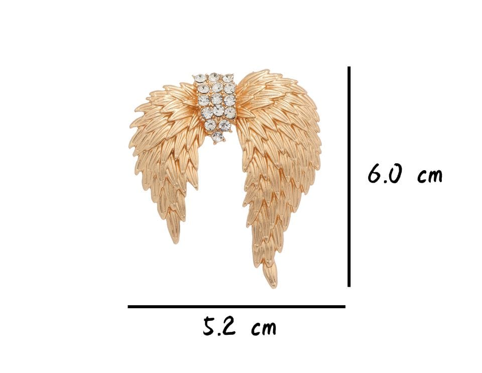 Celestial Gold Wing Brooch – Regal Crystal-Embellished Angel Wings in Dull Gold Finish | Luxury Statement Brooch for Distinguished Styling