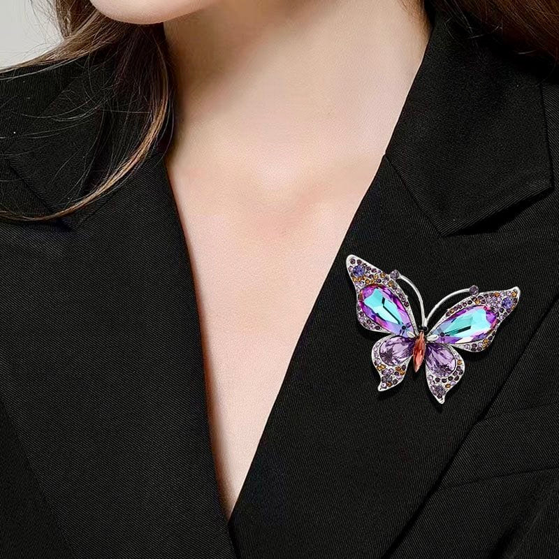Imperial Aurora Butterfly Brooch – Majestic Crystal Wings in Royal Blue & Amethyst | Grand Couture Statement Brooch