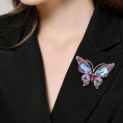 Imperial Aurora Butterfly Brooch – Majestic Crystal Wings in Royal Blue & Amethyst | Grand Couture Statement Brooch