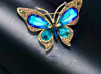 Imperial Aurora Butterfly Brooch – Majestic Crystal Wings in Royal Blue & Amethyst | Grand Couture Statement Brooch