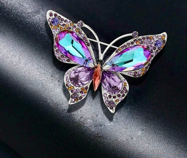 Imperial Aurora Butterfly Brooch – Majestic Crystal Wings in Royal Blue & Amethyst | Grand Couture Statement Brooch