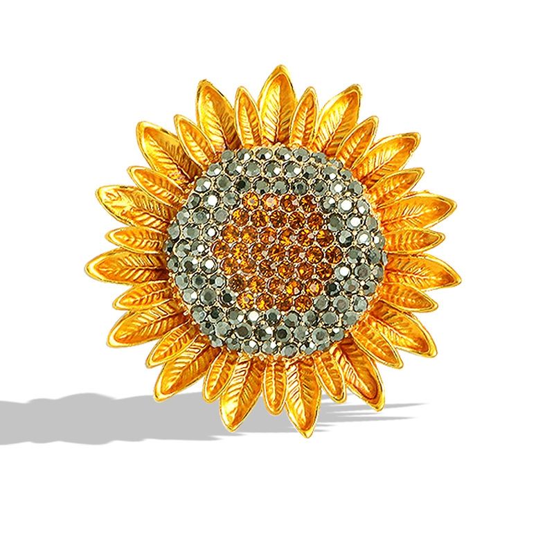 Golden Helios Sunflower Brooch – Regal Crystal Emblem