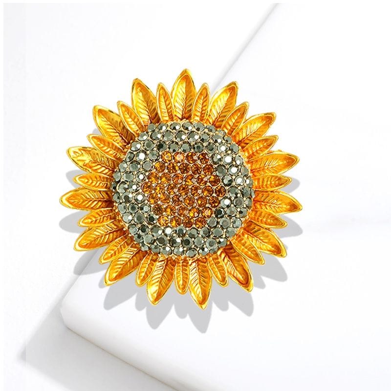 Golden Helios Sunflower Brooch – Regal Crystal Emblem