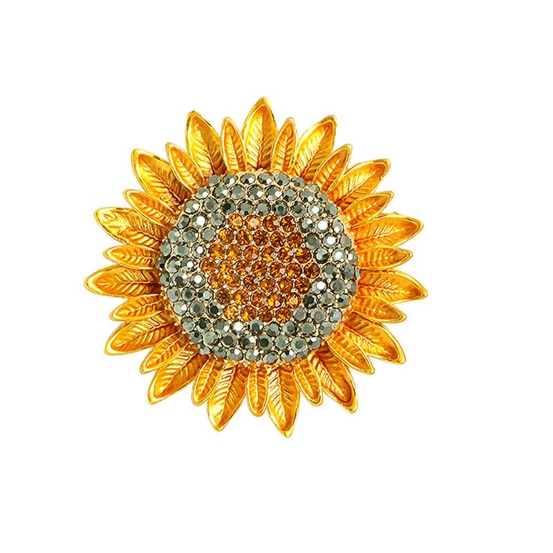 Golden Helios Sunflower Brooch – Regal Crystal Emblem