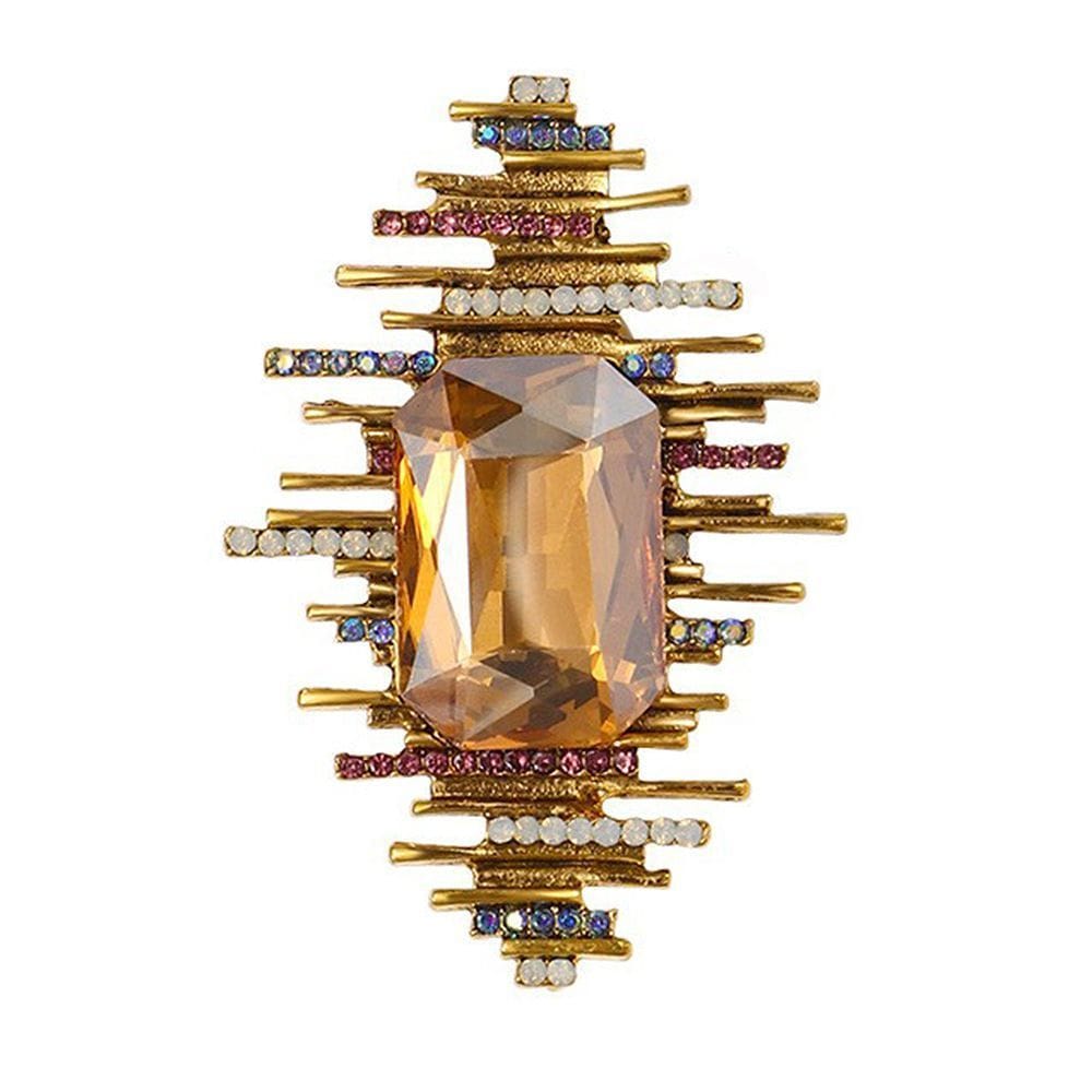 Imperial Prism Bar Brooch – Champagne Gold, Royal Blue & Garnet Crystal Statement
