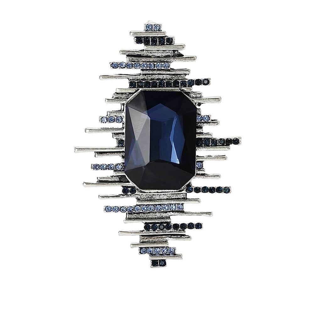 Imperial Prism Bar Brooch – Champagne Gold, Royal Blue & Garnet Crystal Statement